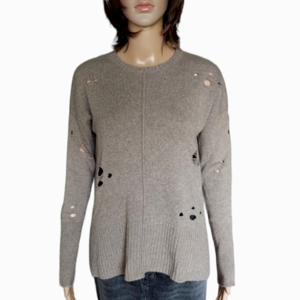 autumn cashmere Distressed Crew Neck Sweater - Picture 2 of 15